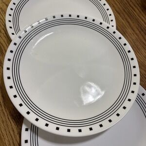 Corelle City Block 10.25"  Dinner Plates White & Black Set of 3
